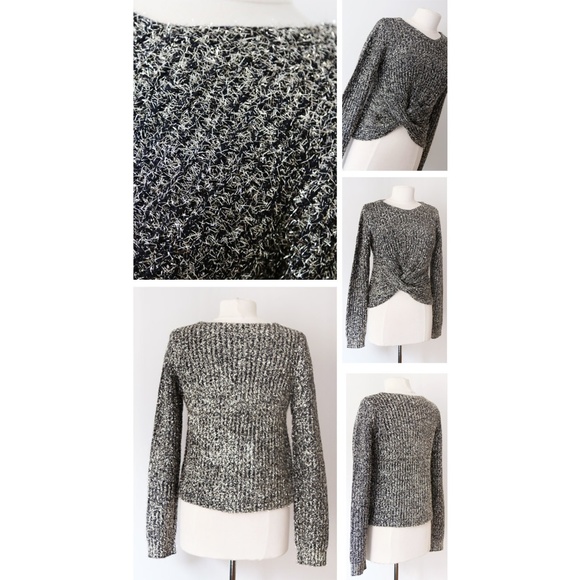 Super Sparkly Twist Knot Front Rib Knit Sweater - Picture 6 of 8